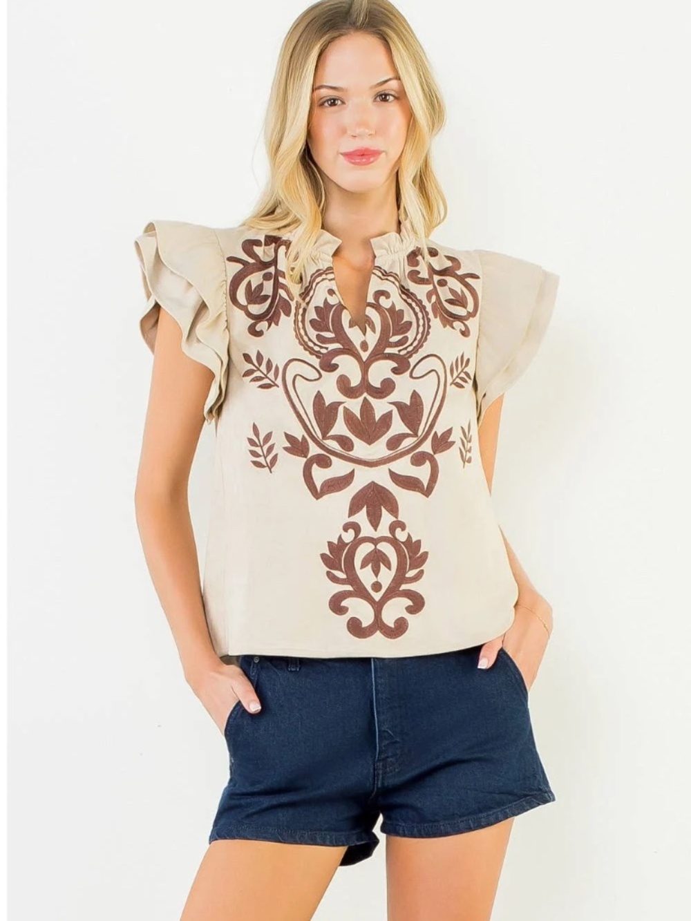NWT THML Western Faux Suede Top